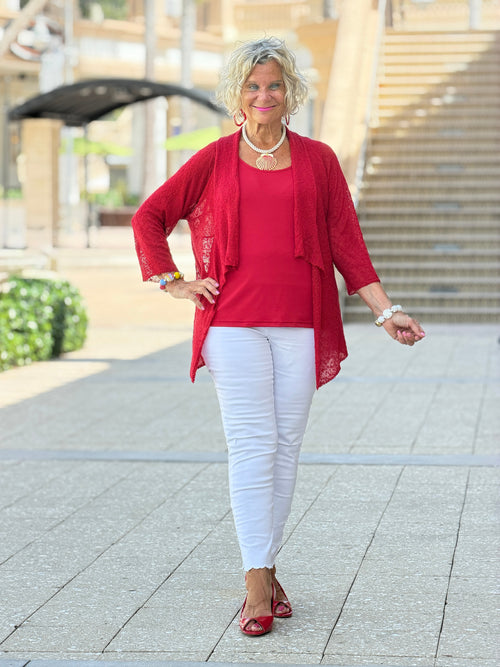 LULU B RED MESH RUFFLE  WRAP