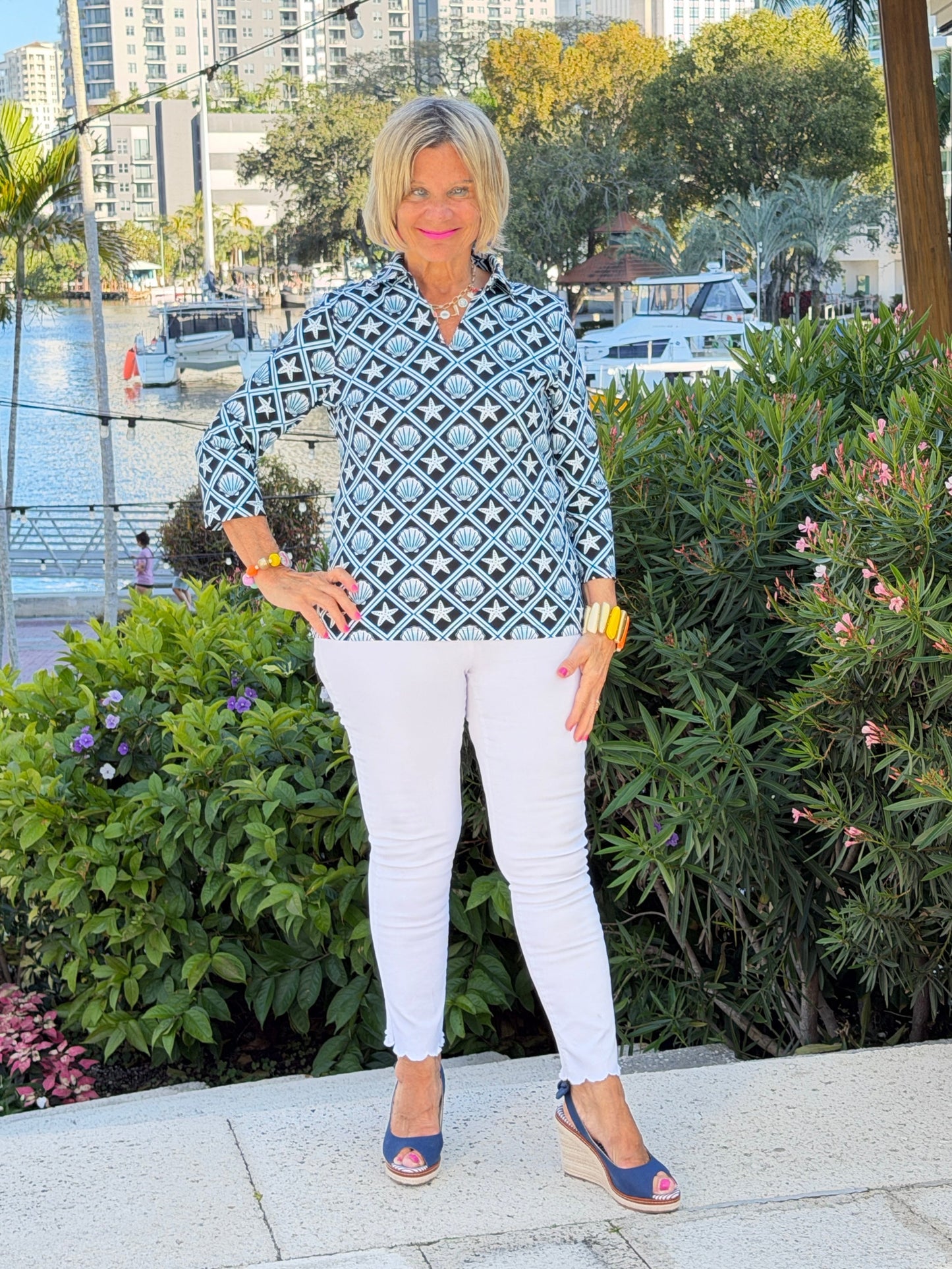LULU B OCEAN TREASURES COLLAR SLEEVE TOP