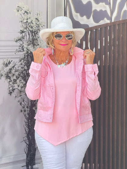 LULU B  CLEAR PINK LINEN JACKET