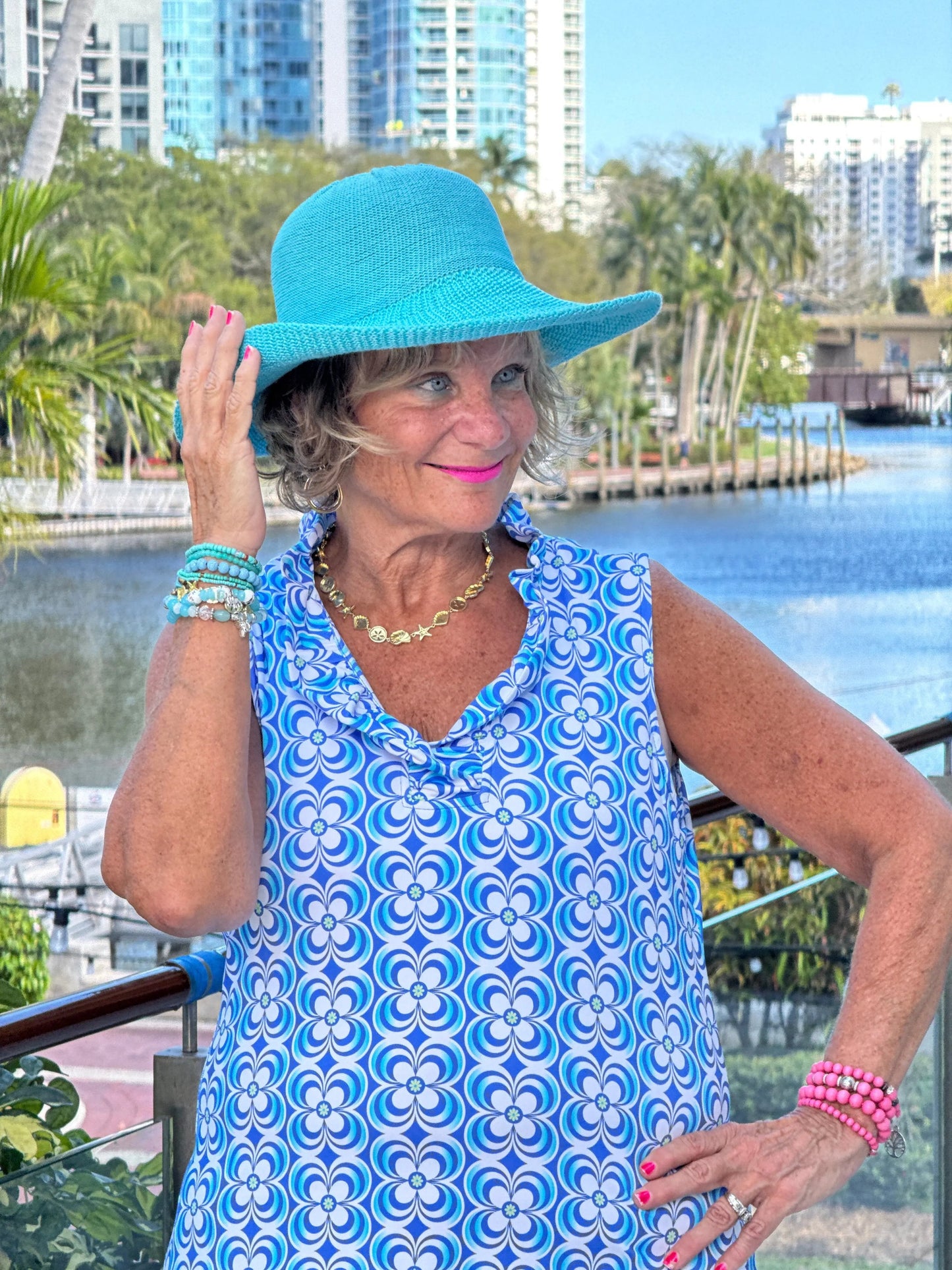 LULU B COASTAL BLOOM RUFFLE DRESS