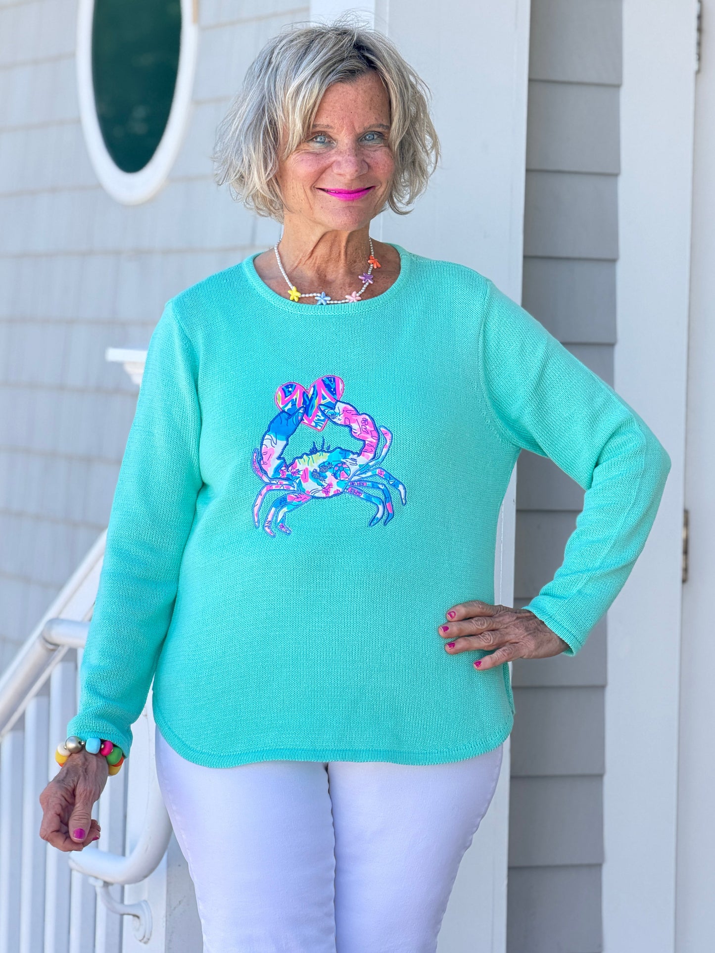 BEACH CLUB SEAFOAM CRAB SWEATER
