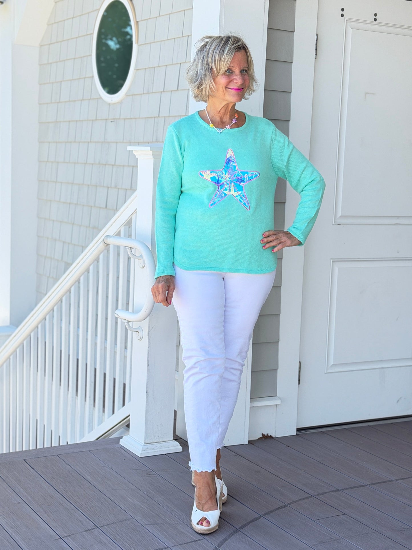 BEACH CLUB SEAFOAM STARFISH SWEATER