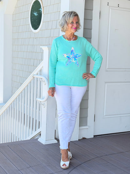 BEACH CLUB SEAFOAM STARFISH SWEATER