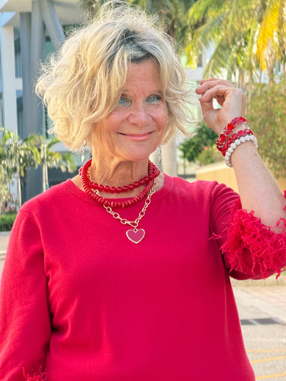 LULU B RED FRINGE CASHMERE TOP