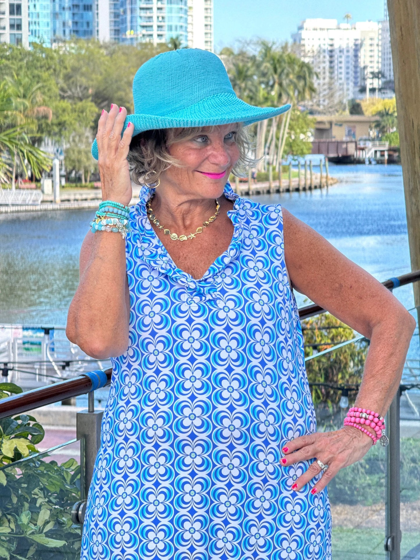 LULU B COASTAL BLOOM RUFFLE DRESS
