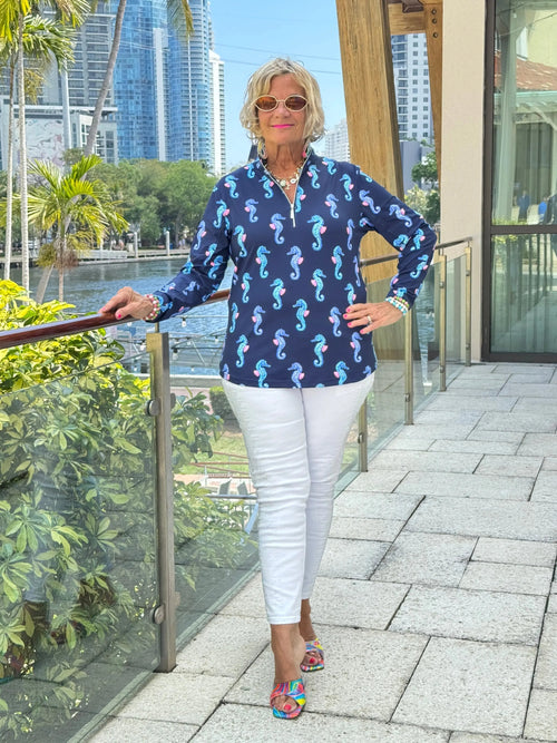 LULU B MIDNIGHT REEF ZIPPER TOP