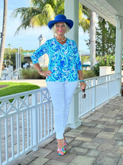 BLUE DREAMING V NECK TOP