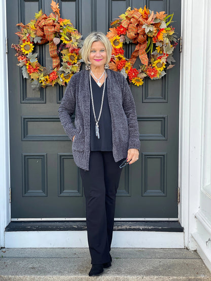 LULU-B CHARCOAL CHENILLE CARDIGAN