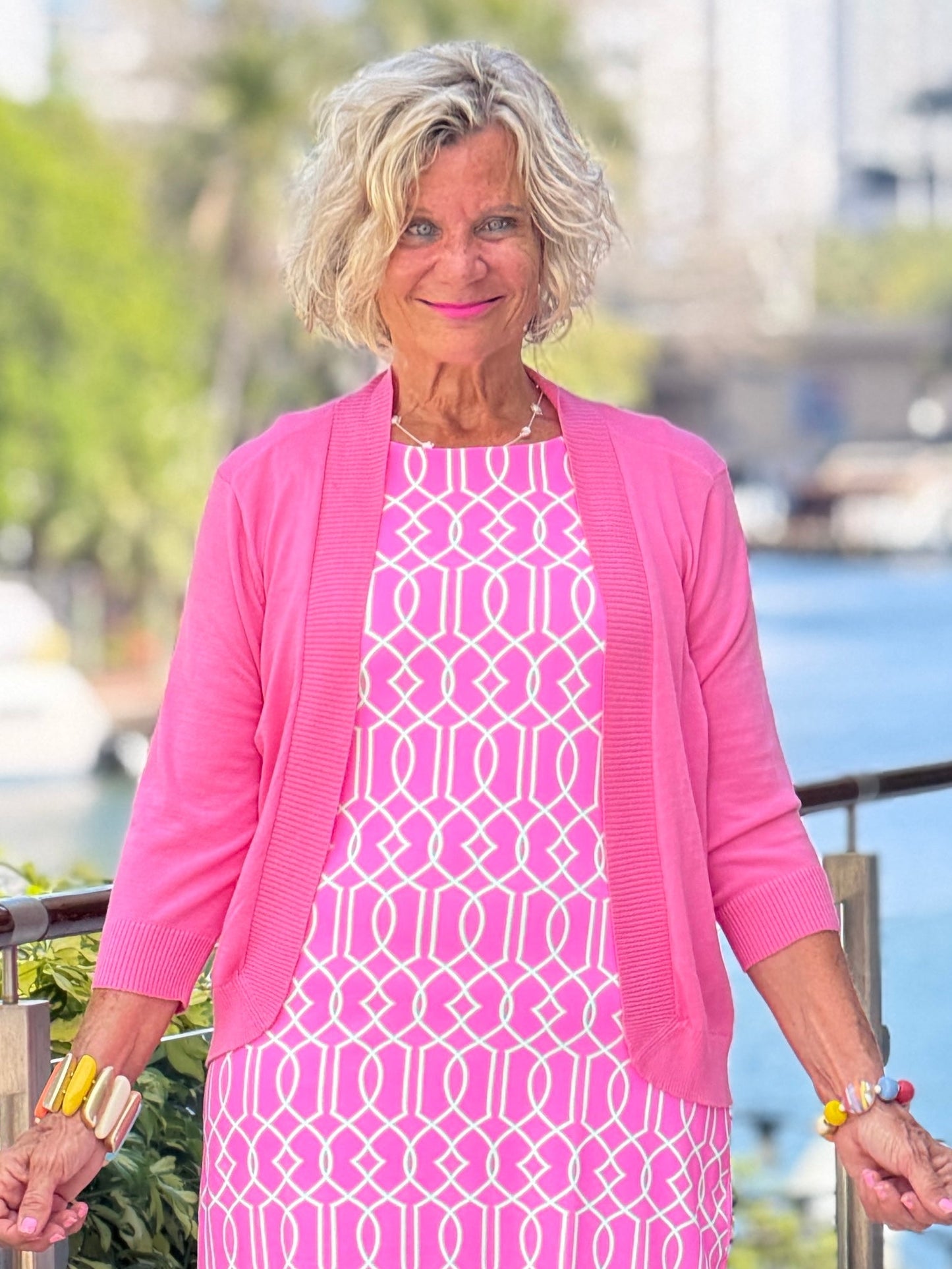 LULU B PALM BEACH LATTICE SHIFT DRESS