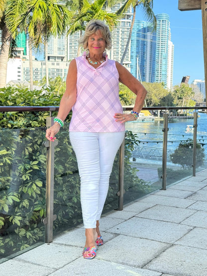 LULU B PINK CHIC SLEEVELESS RUFFLE TOP