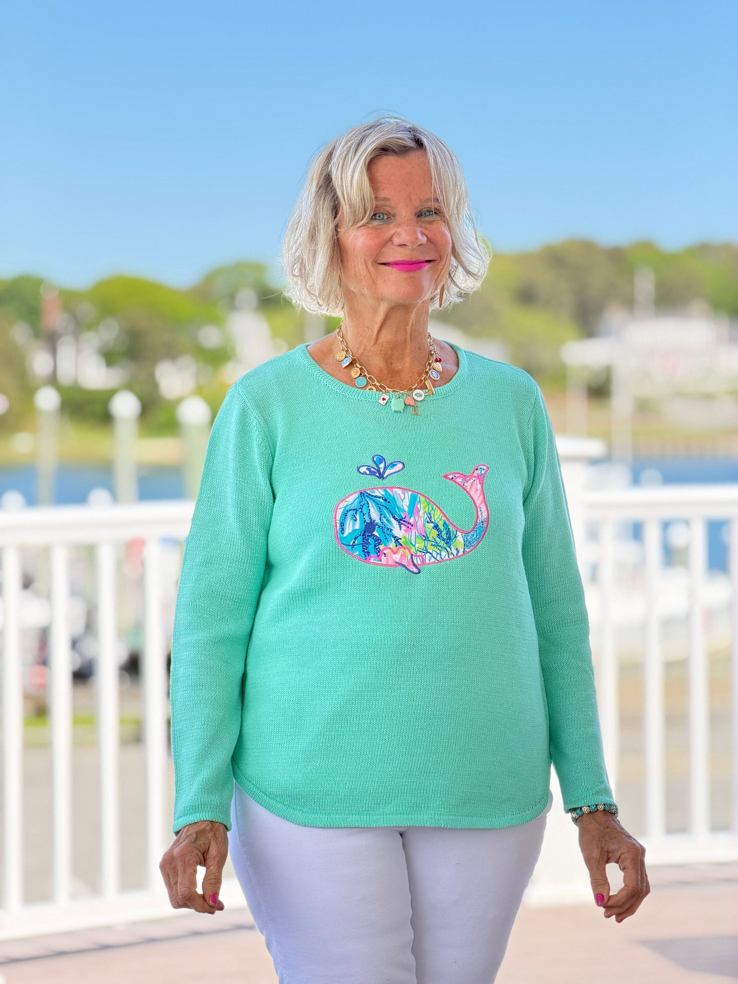 BEACH CLUB SEAFOAM WHALE SWEATER