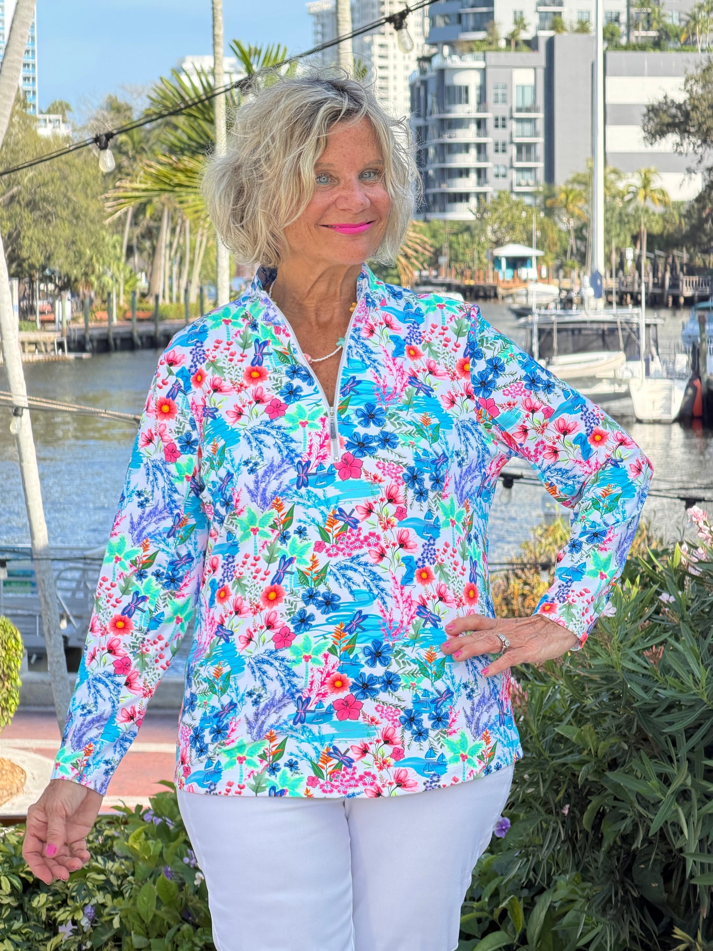 LULU B PARADISE GARDEN HALF ZIPPER TOP