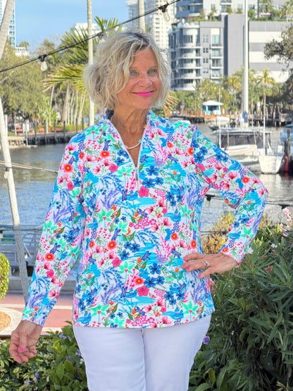 LULU B PARADISE GARDEN HALF ZIPPER TOP