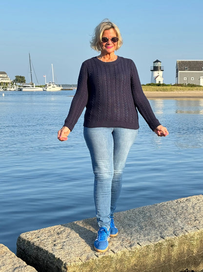 LULU-B NAVY CABLE CREW NECK SWEATER