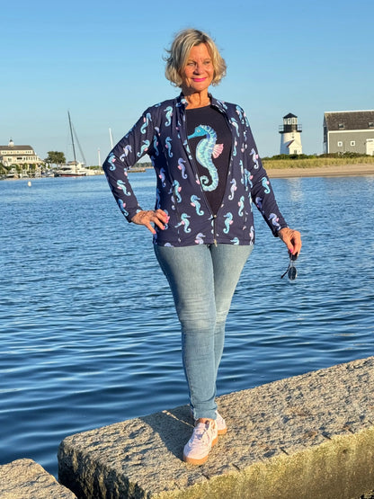 LULU-B NAVY SEAHORSE SWEATER