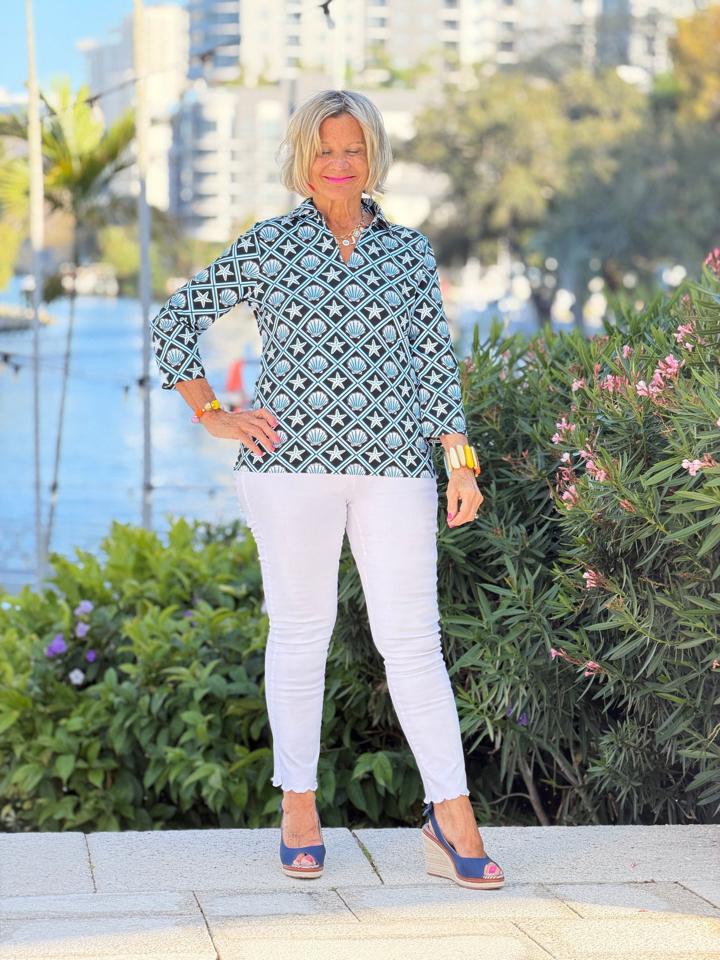 LULU B OCEAN TREASURES COLLAR SLEEVE TOP