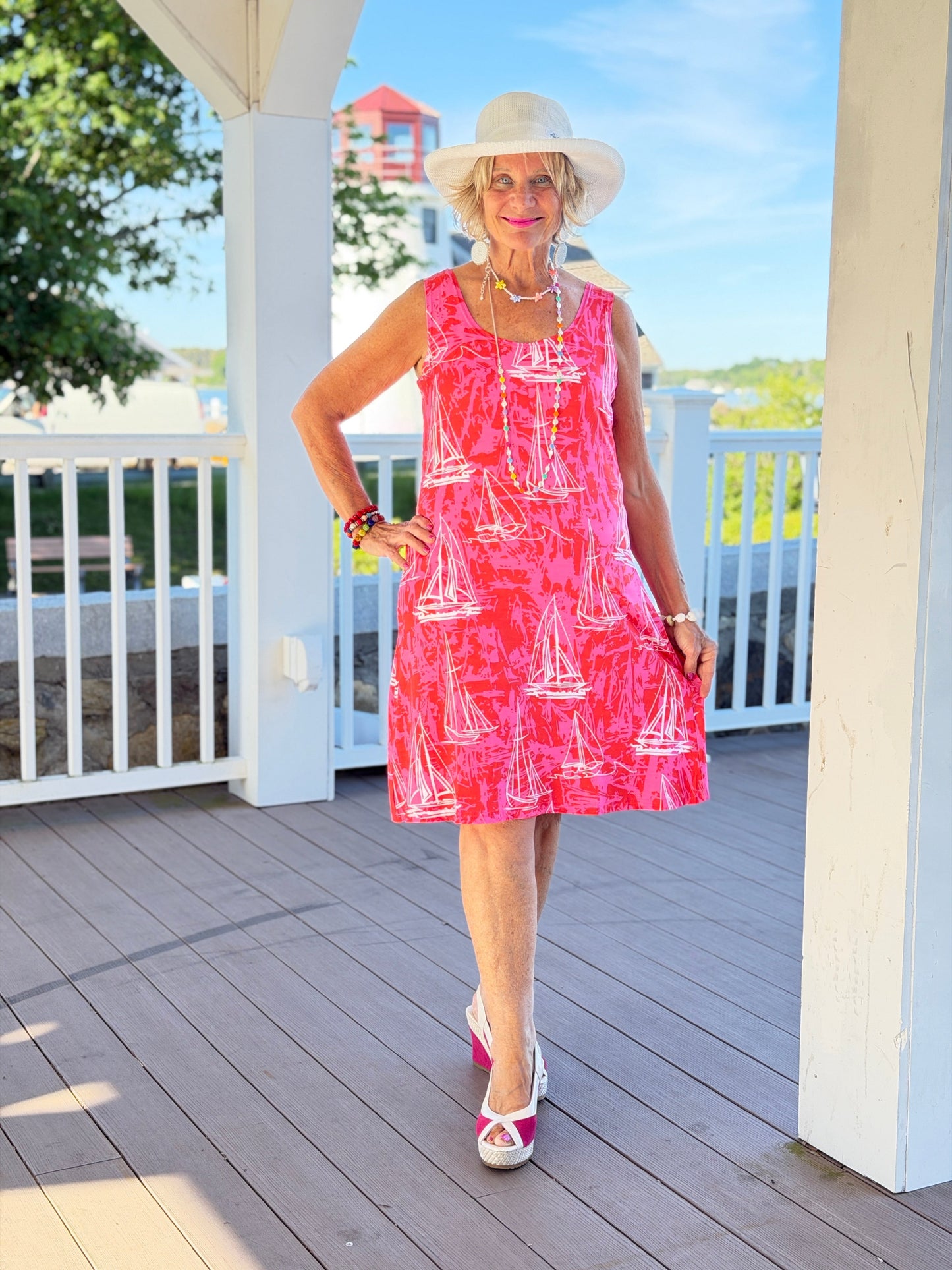 HARBOR LIGHTS RED SAILBOAT DRESS