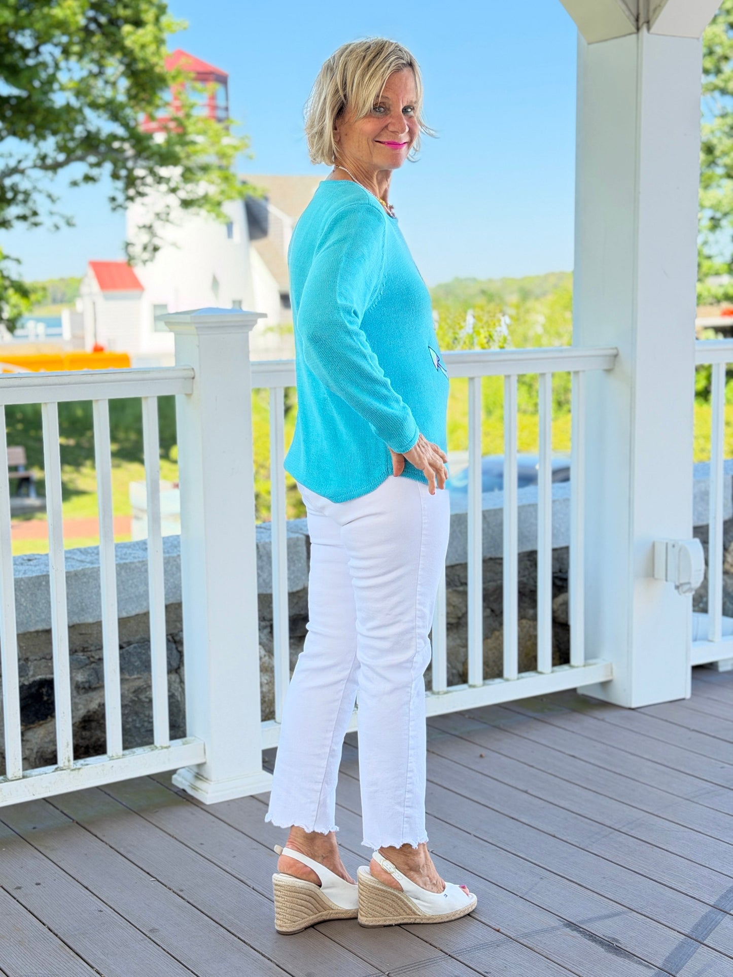 BEACH CLUB AQUA CAPE COD ANCHOR SWEATER