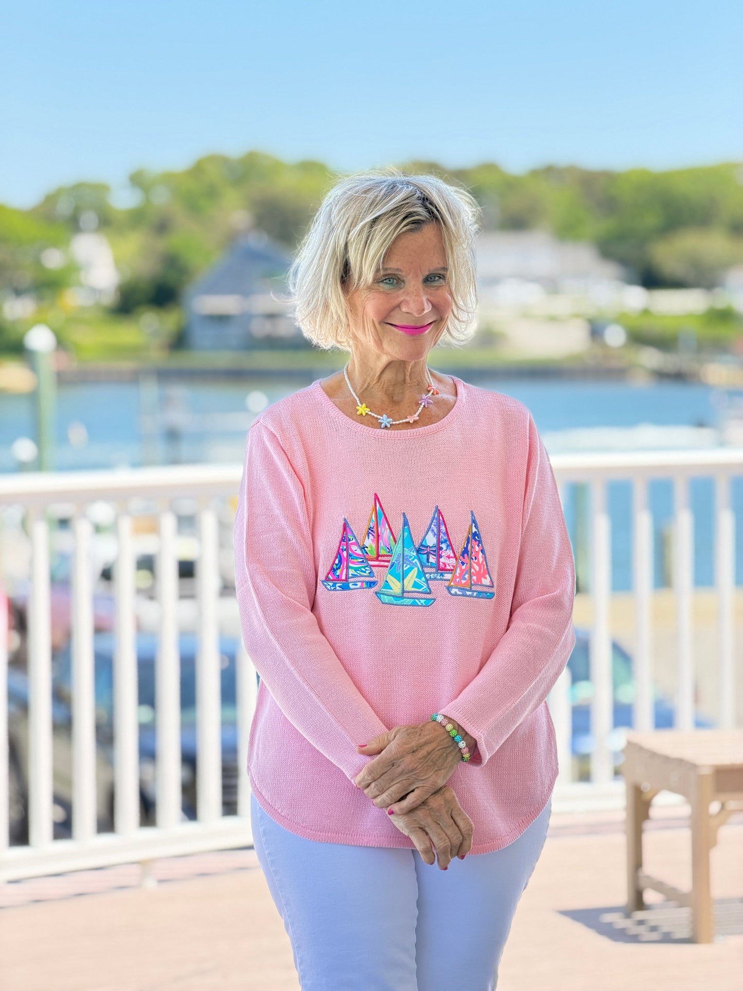 BEACH CLUB PINK SAILBOAT SWEATER