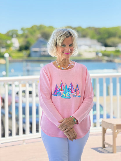 BEACH CLUB PINK SAILBOAT SWEATER