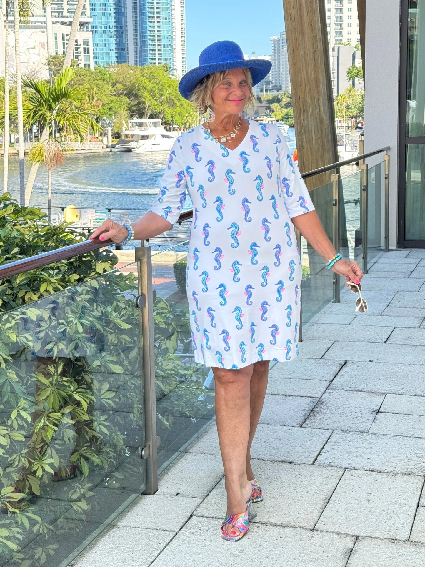 LULU B SHORELINE CHARM ELBOW SLEEVE DRESS
