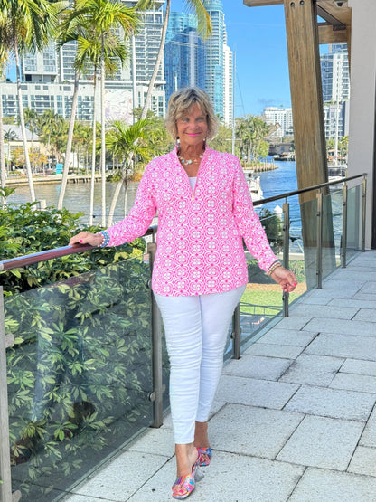 LULU B TROPIC PETALS ZIPPER TOP