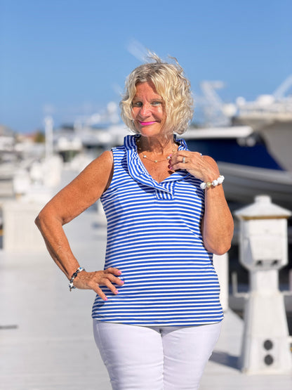 HARBOR BLUE SLEEVELESSS RUFFLE