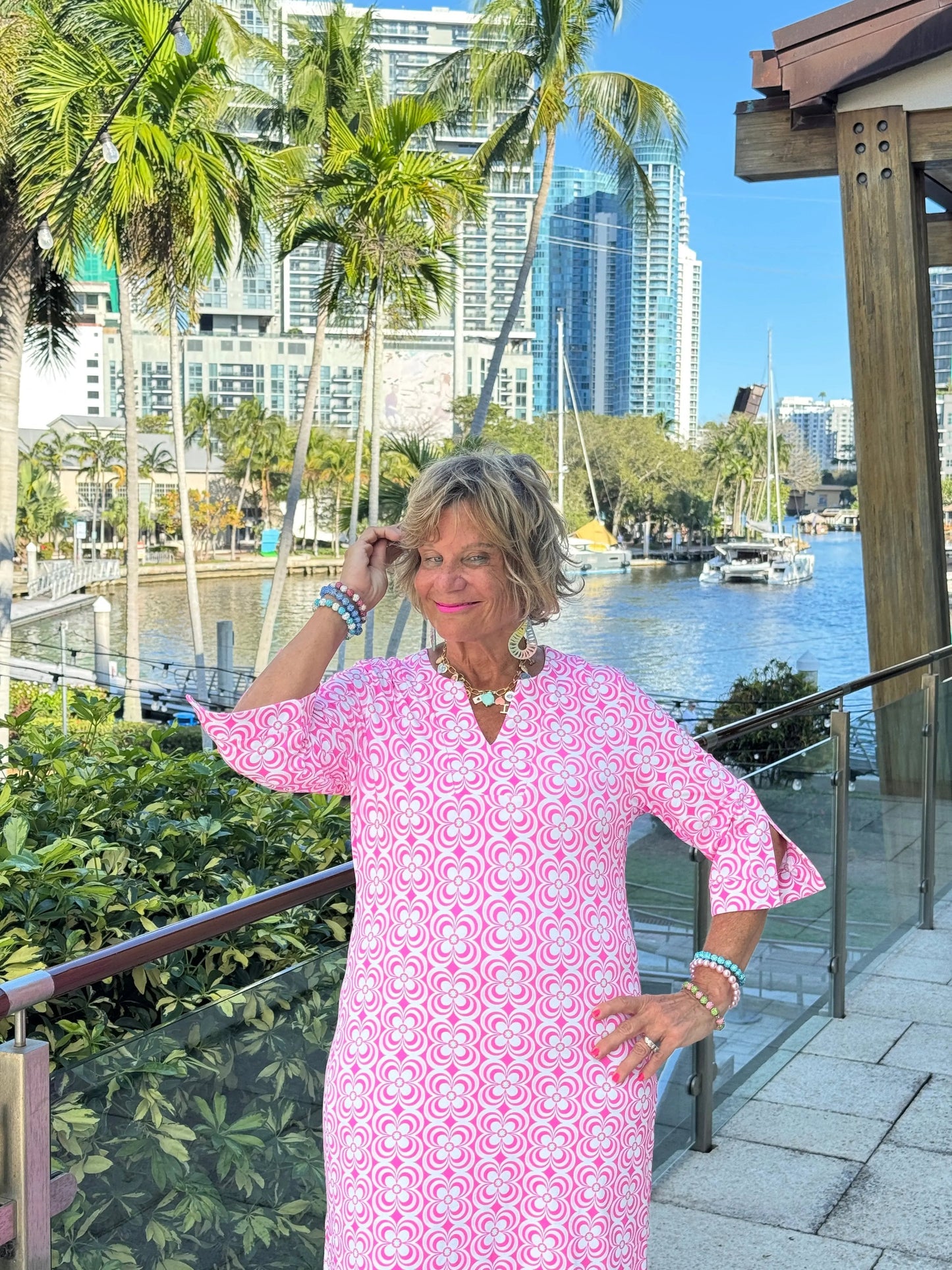 LULU B TROPIC PETALS NOTCH SLEEVE DRESS