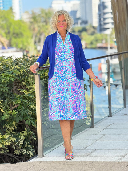 LULU B PALM ROYALE HALF ZIPPER MIDDY DRESS