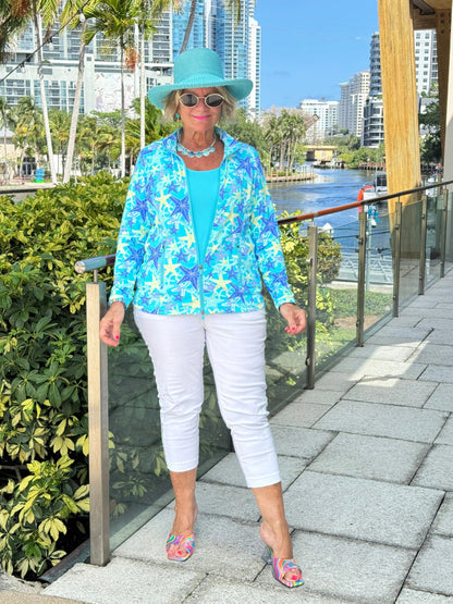 LULU B STARFISH SPLASH FULL ZIPPER JACKET