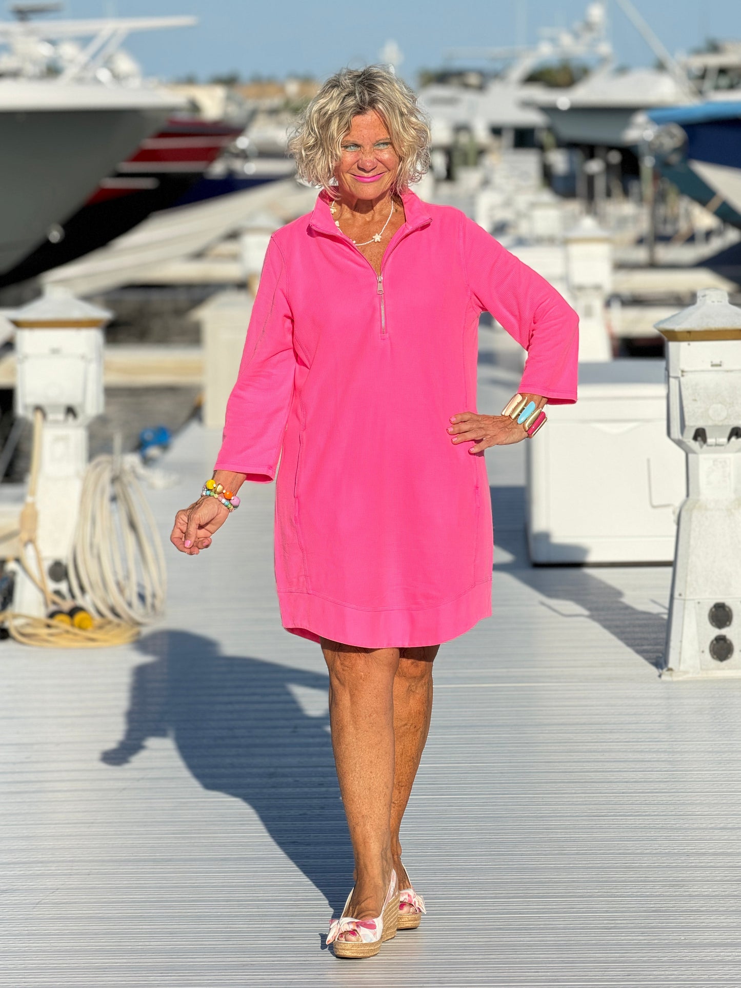 LULU-B HOT PINK TEXTURED DRESS