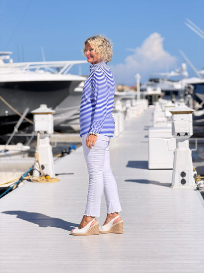 HARBOR BLUE STRIPED HALF ZIPPER TOP