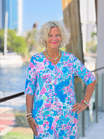 LULU B PALM BEACH SPLASH ELBOW DRESS