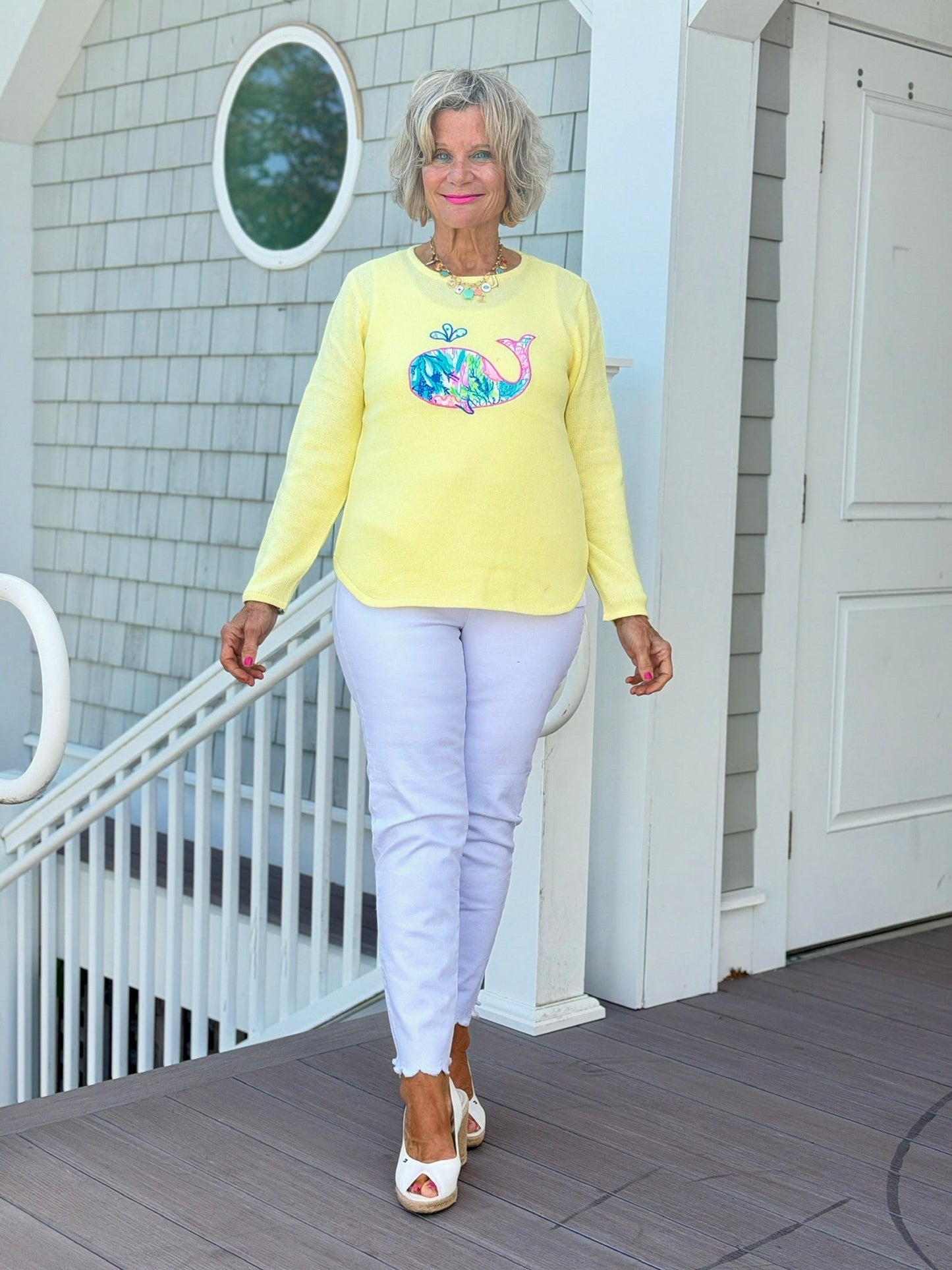 BEACH CLUB YELLOW WHALE SWEATER