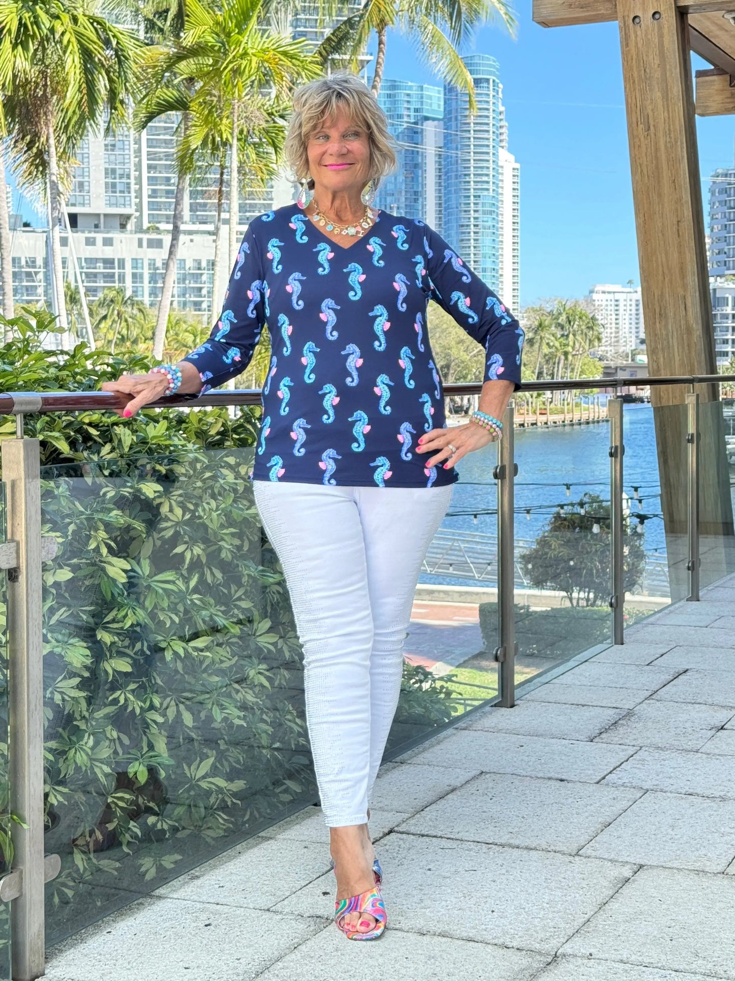 LULU B MIDNIGHT REEF V NECK TOP