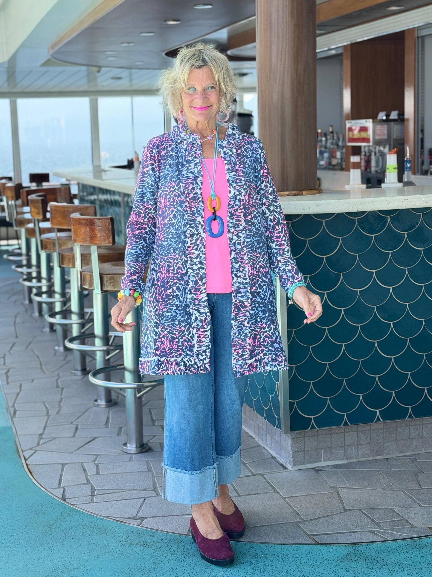 LULU-B SHADES OF ROYAL ROUGED CARDIGAN