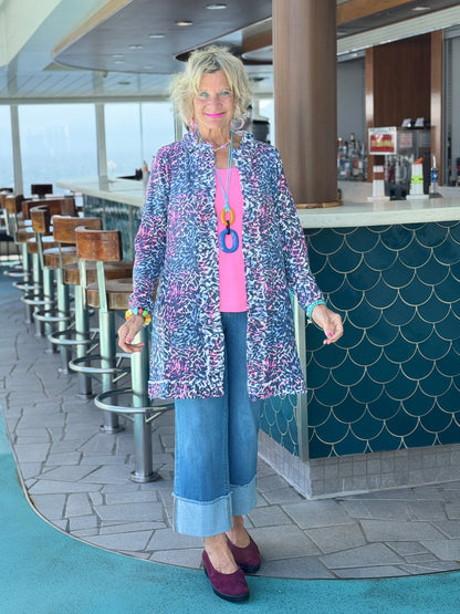 LULU-B SHADES OF ROYAL ROUGED CARDIGAN