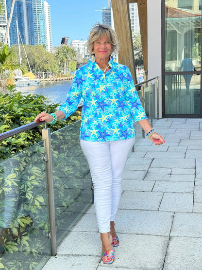 LULU B STARFISH SPLASH RUFFLE TOP