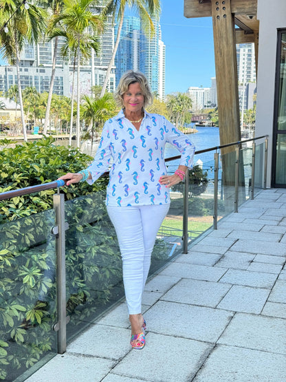 LULU B SHORELINE CHARM ZIPPER TOP