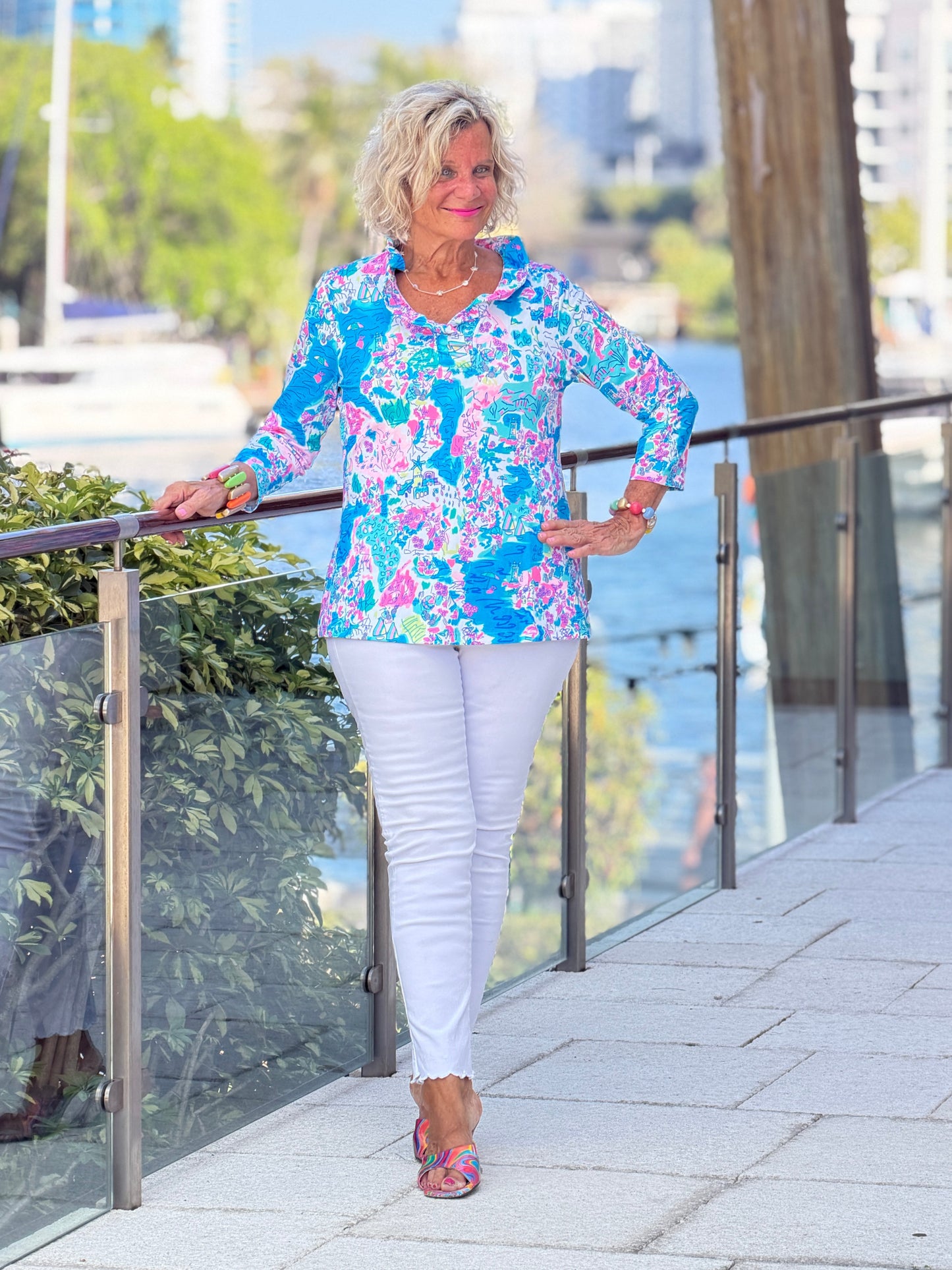 Lulu B Palm Beach COLLAR SLEEVE TOP
