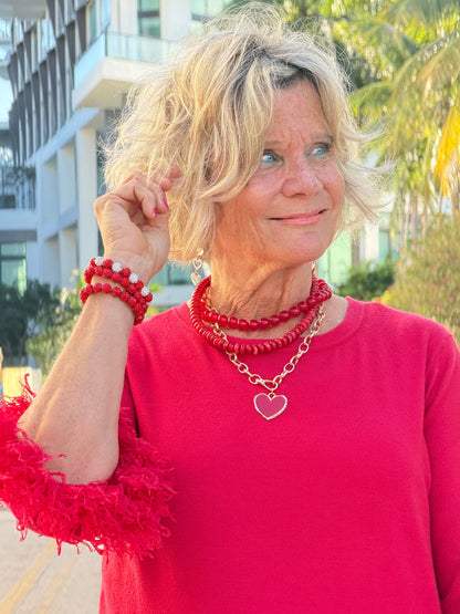 LULU B RED FRINGE CASHMERE TOP