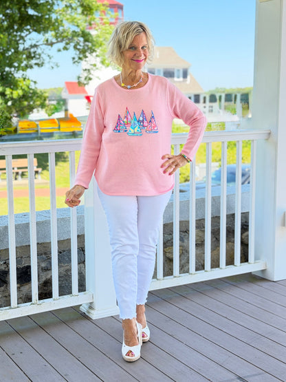 BEACH CLUB PINK SAILBOAT SWEATER