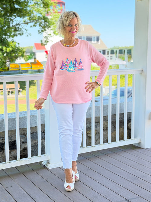 BEACH CLUB PINK SAILBOAT SWEATER