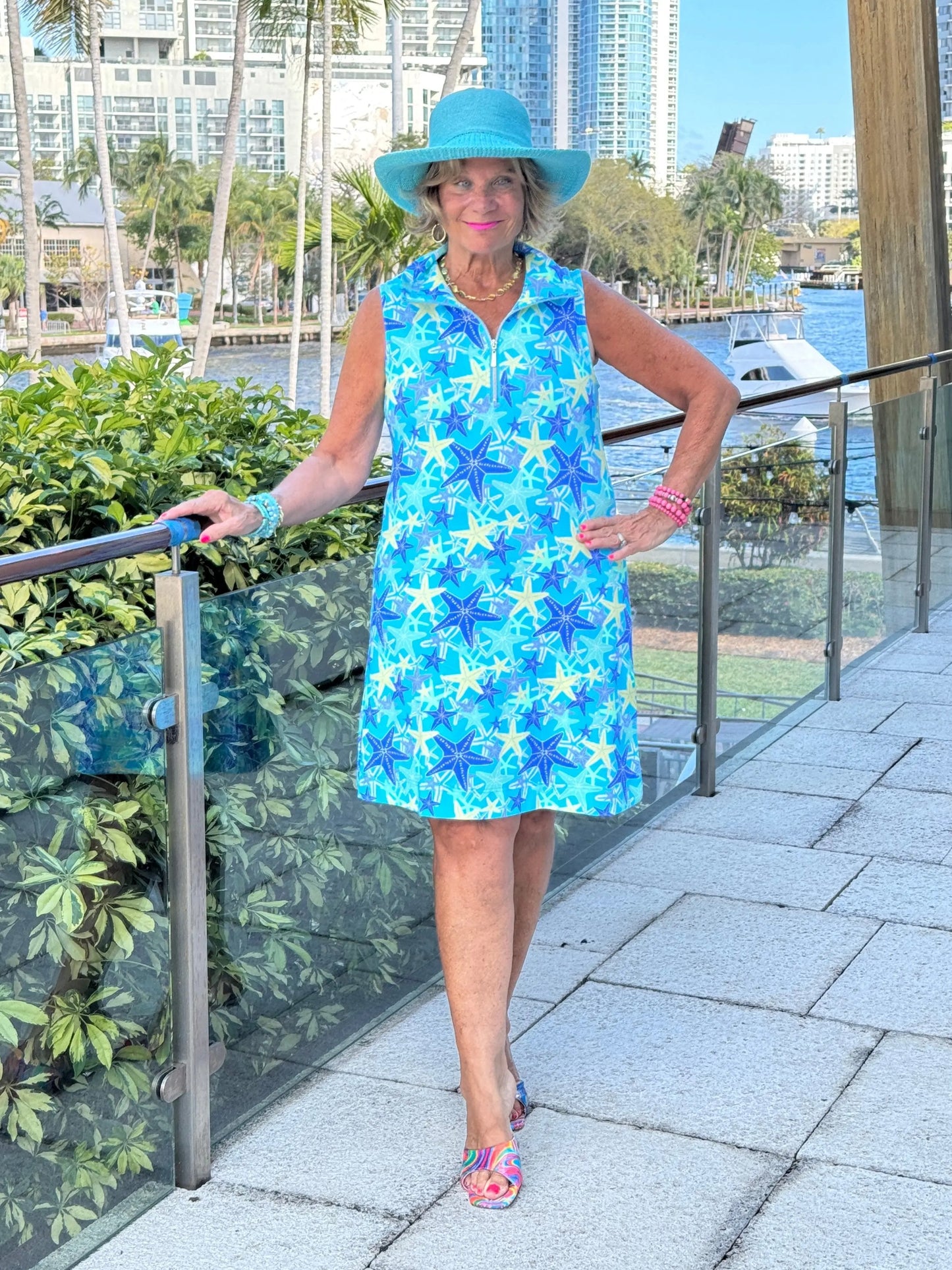 LULU B STARFISH SPLASH ZIPPER SWING DRESS