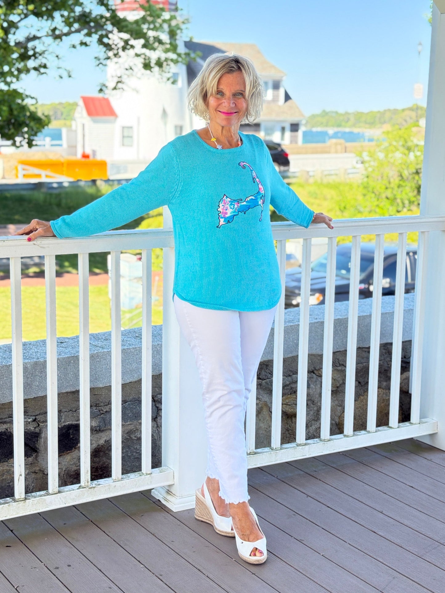 BEACH CLUB AQUA CAPE COD MAP SWEATER