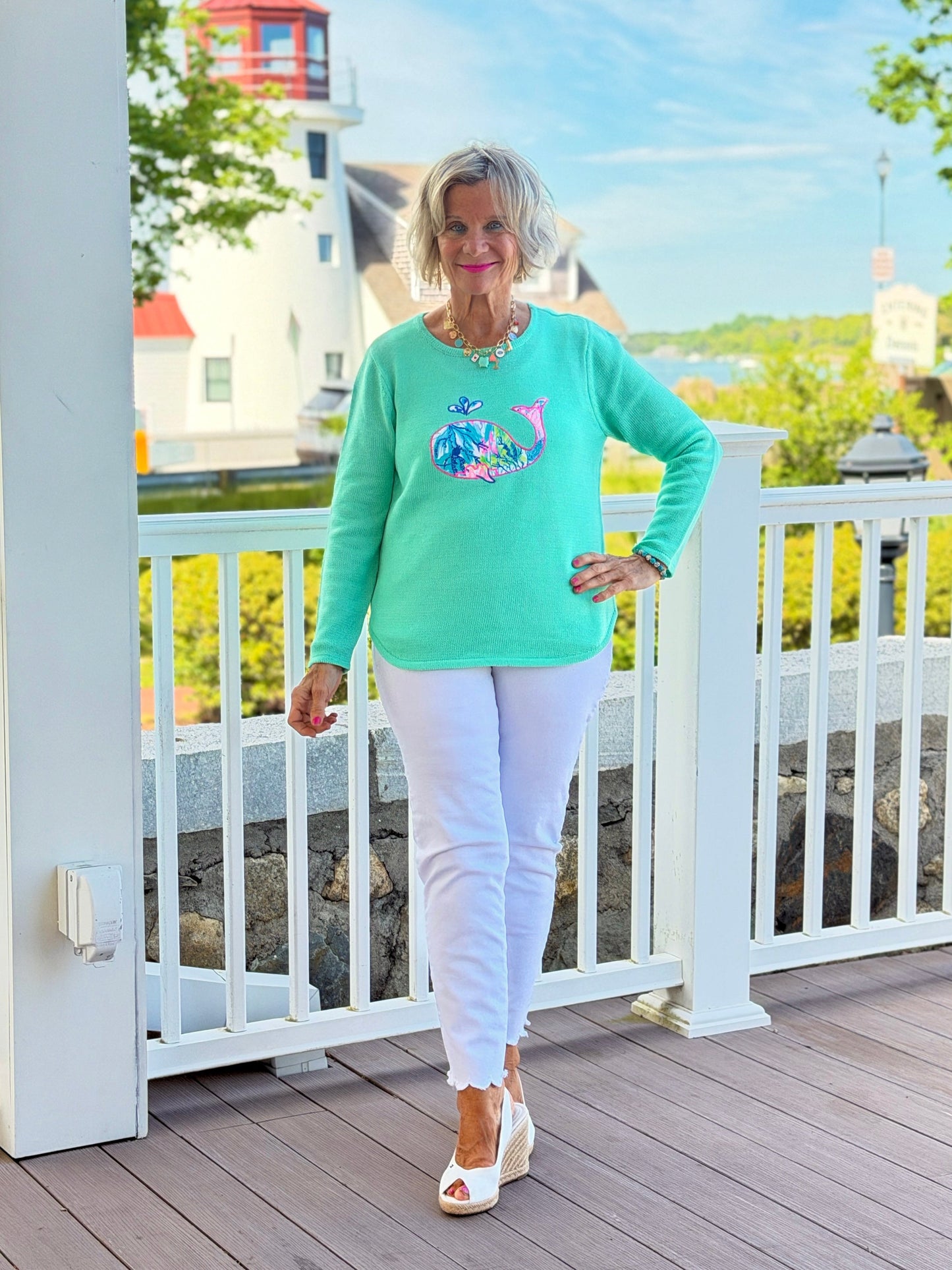 BEACH CLUB SEAFOAM WHALE SWEATER