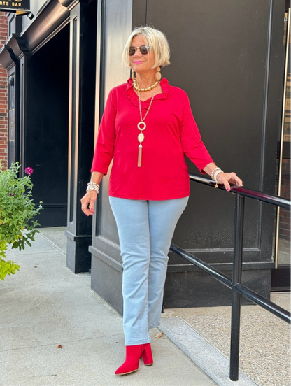 LULU-B RED RUFFLE SLEEVE TOP