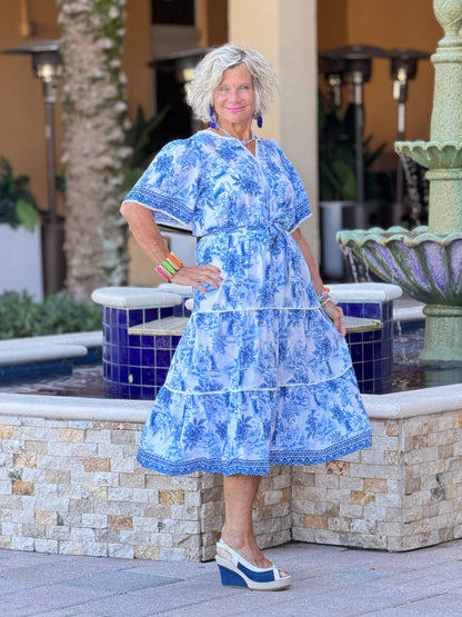 FRENCH RIVIERA BLUE MULTI ROMANTIC DRESS
