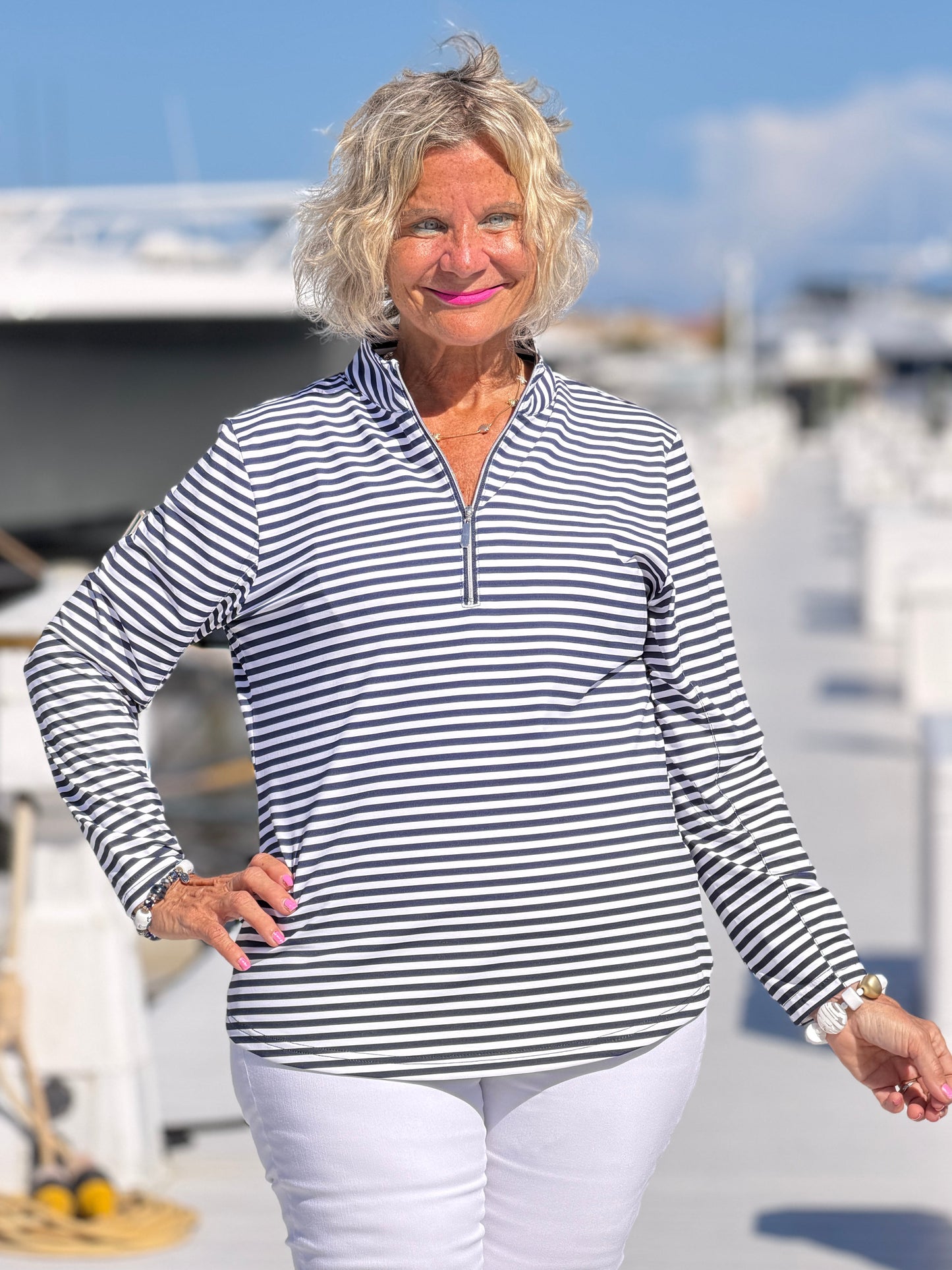 DOCKSIDE NAVY HALF ZIPPER TOP