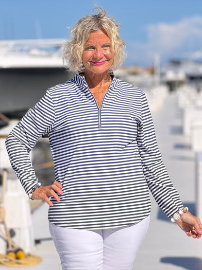 DOCKSIDE NAVY HALF ZIPPER TOP